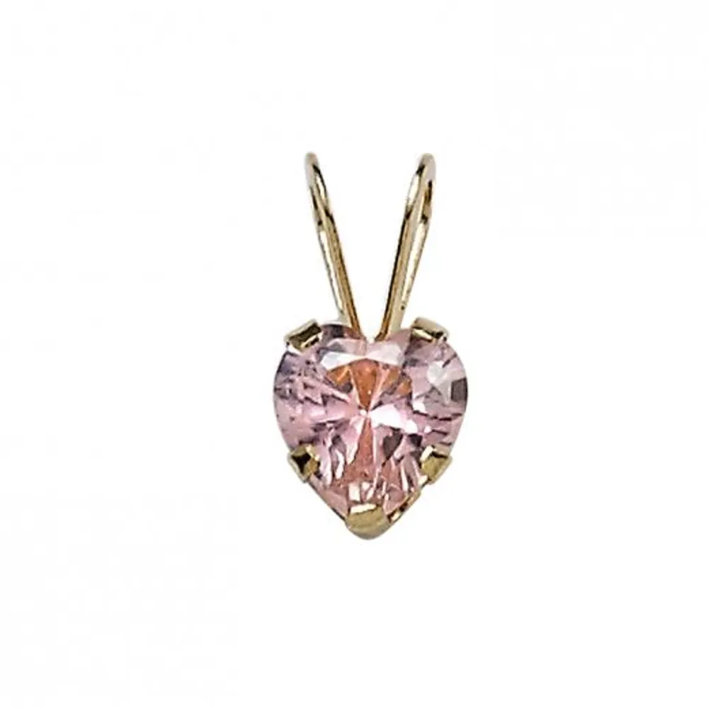 Children's 10K Yellow Gold 13" 5mm Pink Cubic Zirconia Heart