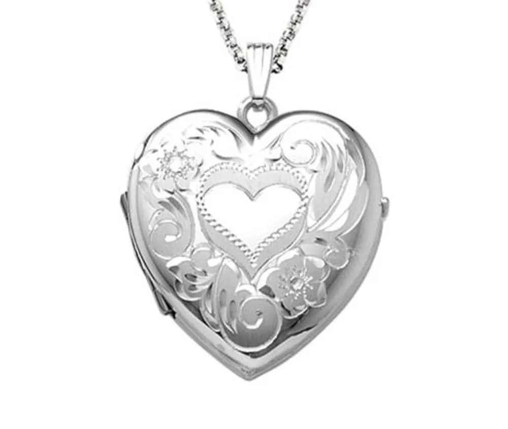 Sterling Silver 20" Engraved 4-Picture Heart