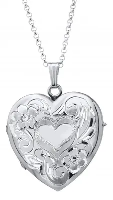Sterling Silver 20" Engraved 4-Picture Heart