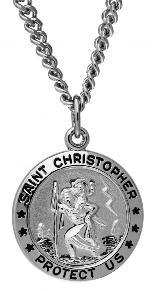 Sterling Silver 18" Round St. Christopher Medal