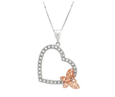 10K White and Pink Gold Butterfly Heart Pendant
