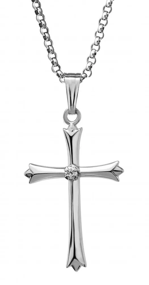 Sterling Silver 18" Diamond Set Cross