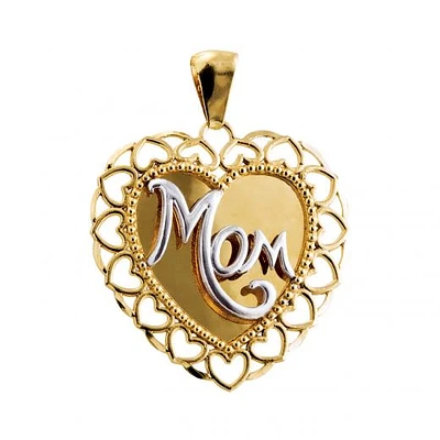 Mother's Love 10K Two-Tone Gold Heart Pendant with Mirror Back