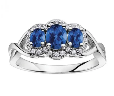 10K White Gold Diamond 0.10CTW & Blue Sapphire Fashion Ring