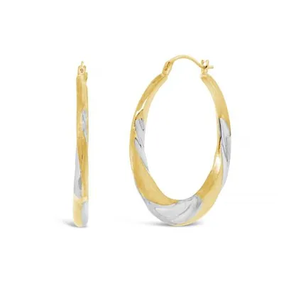 10K Yellow and White Gold Round Twist Creole Earrings