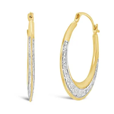 10K Yellow and White Gold Round Creole Earrings