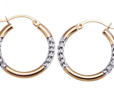10K Two-Tone Gold Diamond Cut Hoop Earrings
