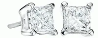 White Gold 0.10CTW Princess Cut Diamond Stud Earrings