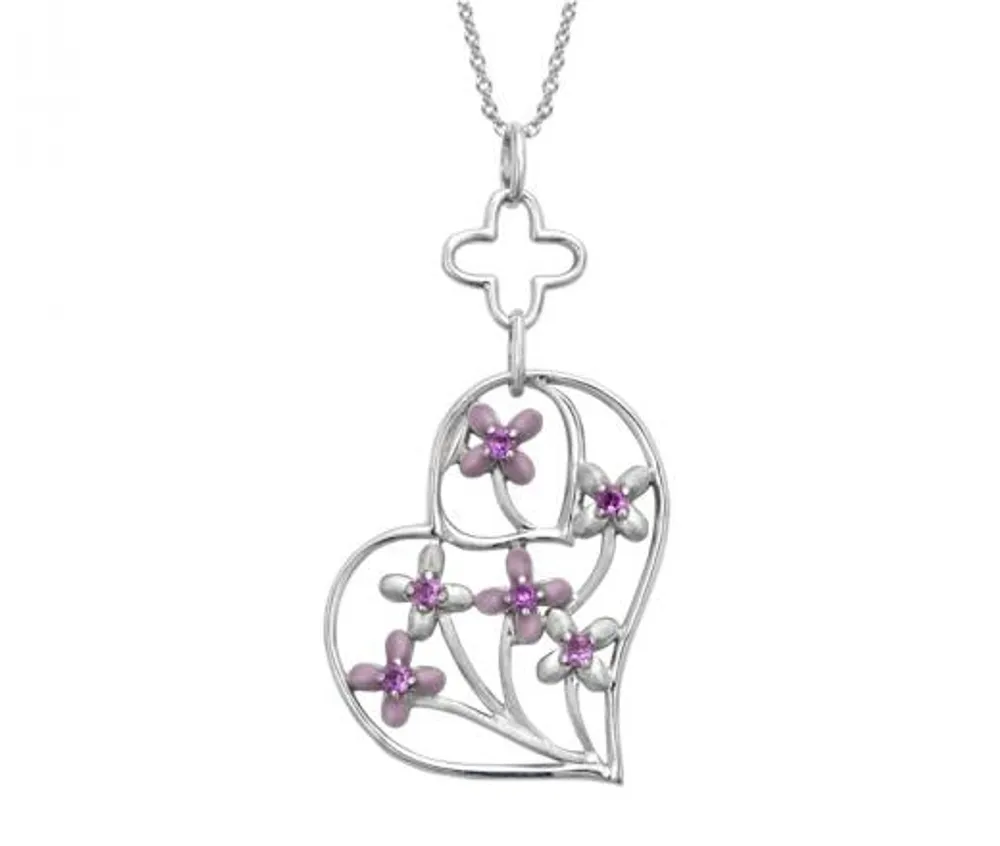 Created Pink Sapphire & Enamel Heart Pendant