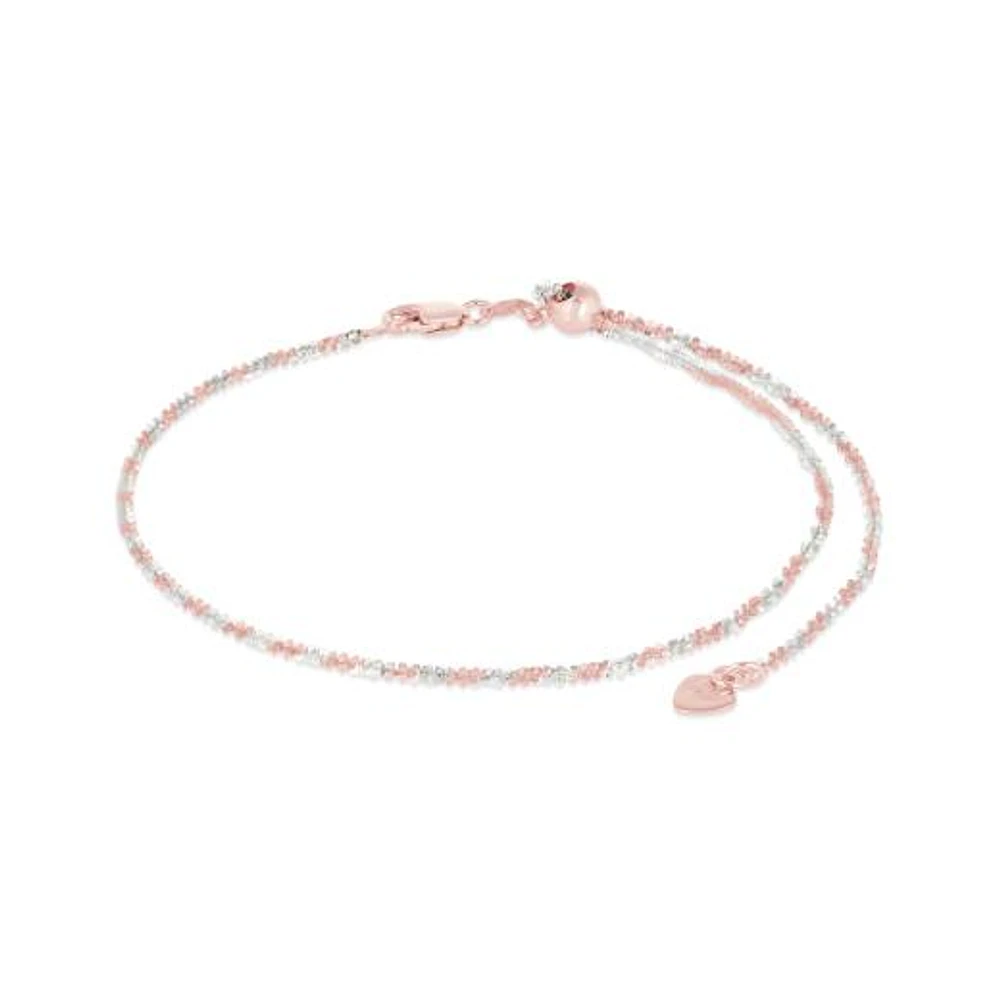 10K Rose and White Gold Adjustable to 11" 1.6 mm Sparkle Ankle Bracelet
