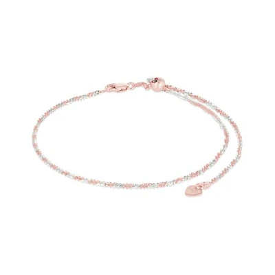 10K Rose and White Gold Adjustable to 11" 1.6 mm Sparkle Ankle Bracelet