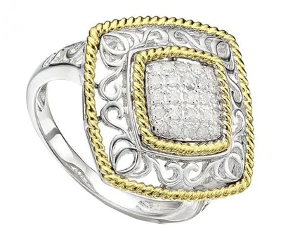 Sterling Silver & Yellow Gold 0.20CTW Diamond Filigree Fashion Ring