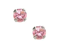 Children's Sterling Silver Pink Cubic Zirconia Safety Back Earrings