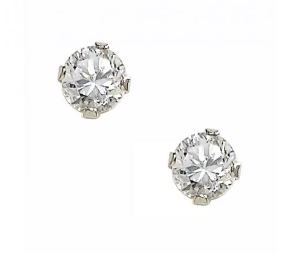 Children's Sterling Silver White Cubic Zirconia Safety Back Earrings