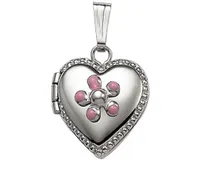 Children's Sterling Silver 15" Pink Flowers Locket