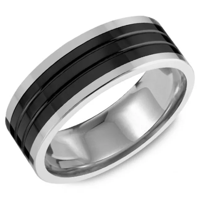 Men's 8.0mm Double Groove Comfort-Fit Wedding Band in Black Silicone