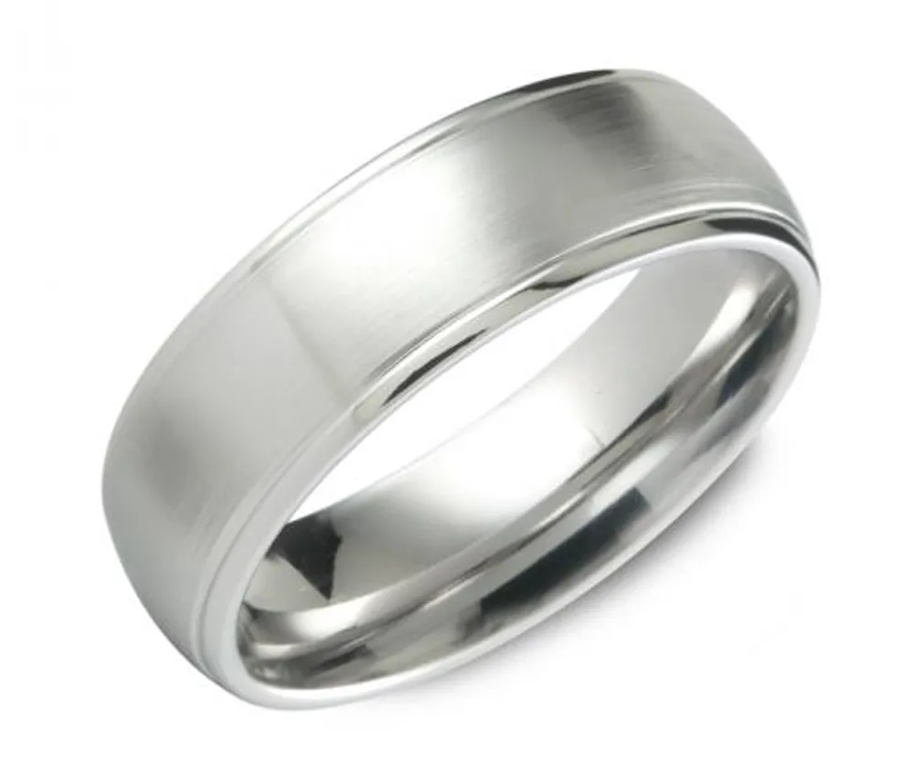 7mm White Brushed Cobalt Ring