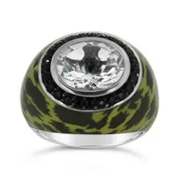 Sterling Silver Green Quartz, Onyx & Enamel Ring