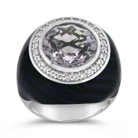 Sterling Silver Amethyst, White Topaz & Enamel Ring