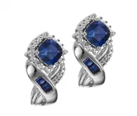 Sterling Silver Created Blue Sapphire & Diamond Earrings