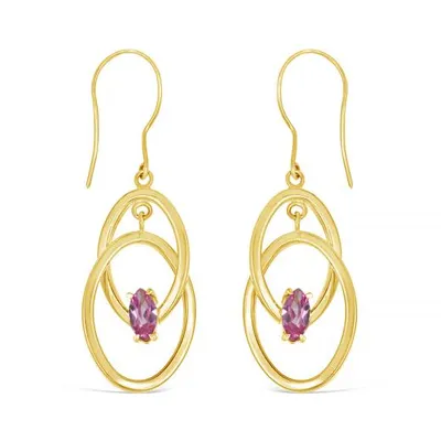 10K Yellow Gold Created Pink Sapphire Earrings