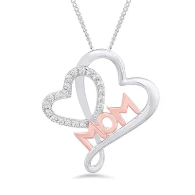 Sterling Silver 18" Double Heart Mom Pendant