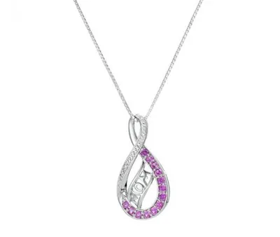 Sterling Silver Created Pink Sapphire & Diamond Infinity Pendant