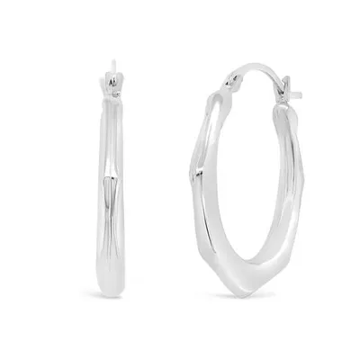 10K White Gold 20mm Polished Twist Octagon Creole Earrings