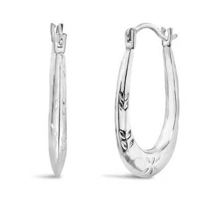 10K White Gold 14x21mm Braided Pattern Creole Earrings