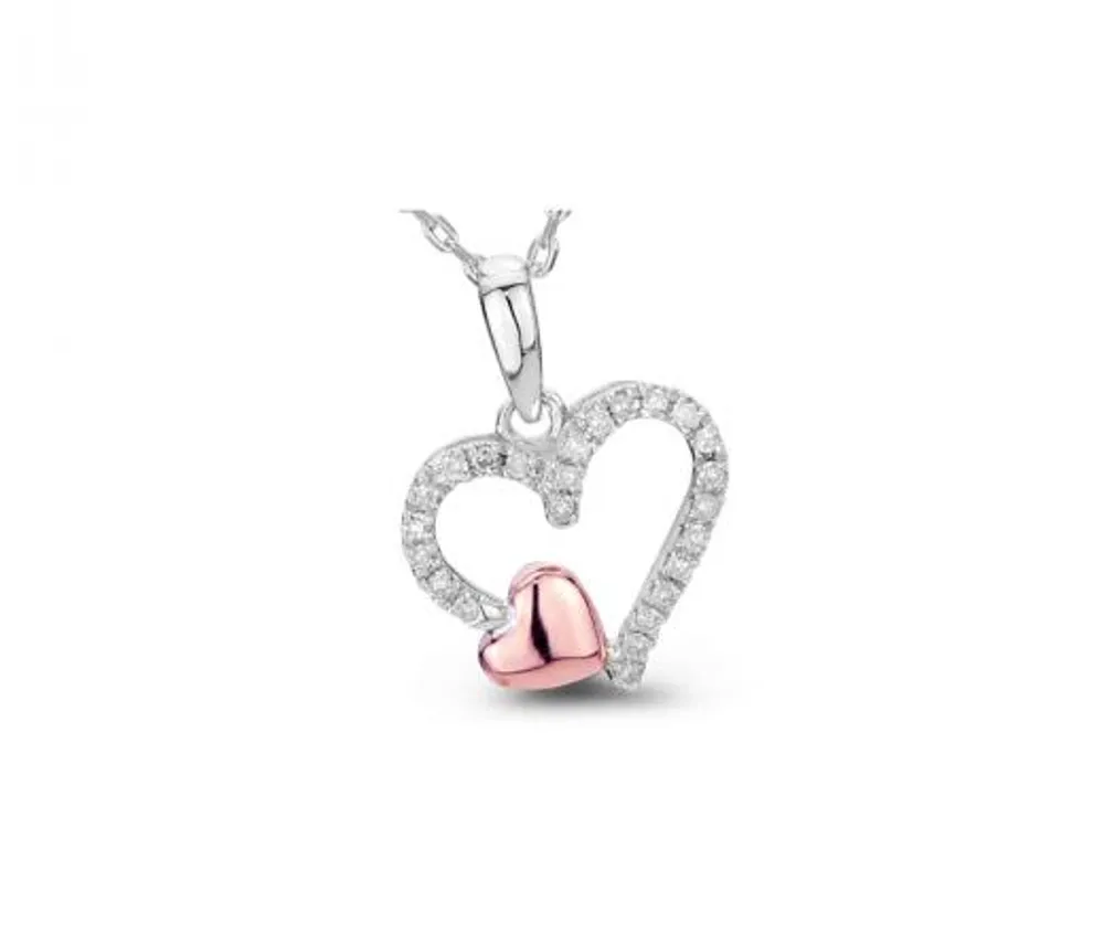 Sterling Silver 10KT Rose Gold 0.10CTW Diamond Heart Pendant