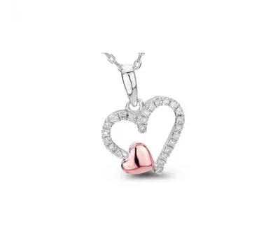 Sterling Silver 10KT Rose Gold 0.10CTW Diamond Heart Pendant