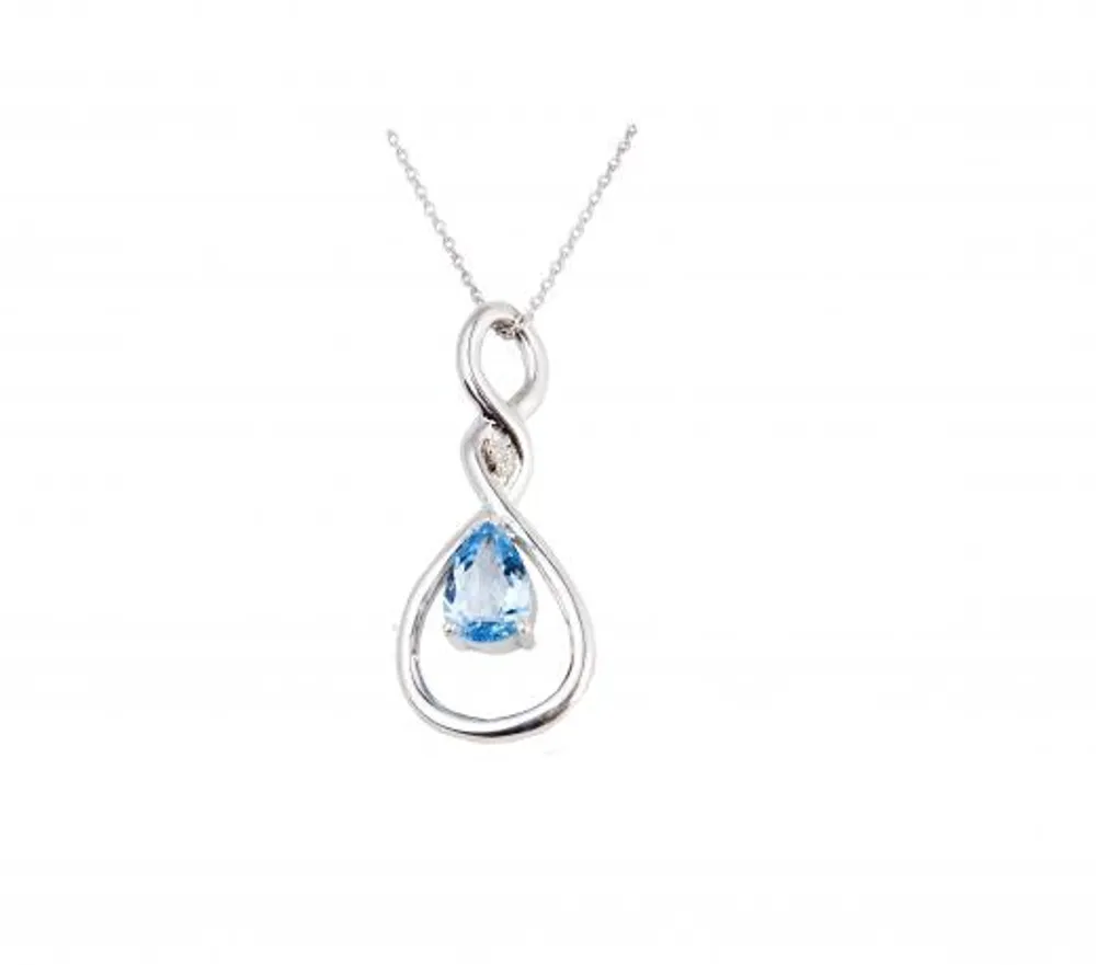 Sterling Silver Blue Topaz & Diamond Pendant