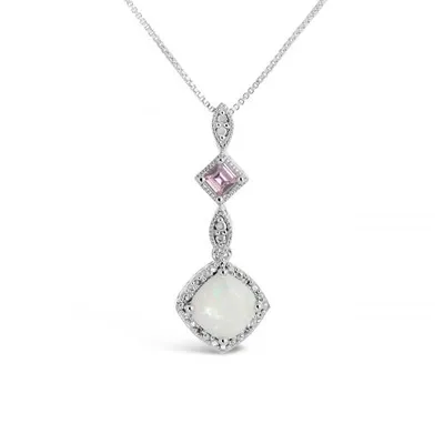 Sterling Silver Created Opal, Created Pink Sapphire & Diamond Pendant