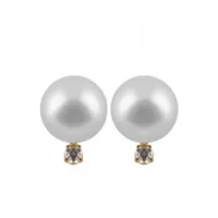 Saltwater White Pearl & Diamond Studs