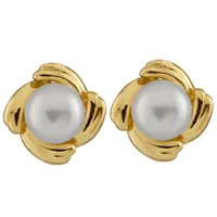 Sweeping Yellow Gold Pearl Stud Earrings