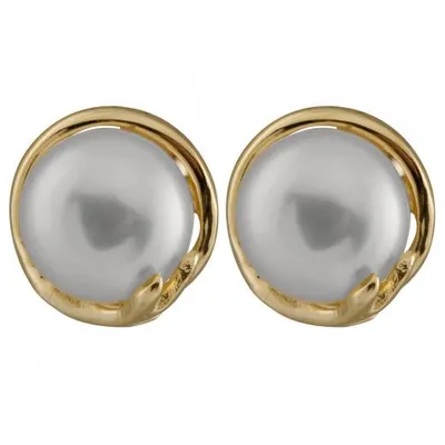 Freshwater White Pearl Yellow Gold Earrings