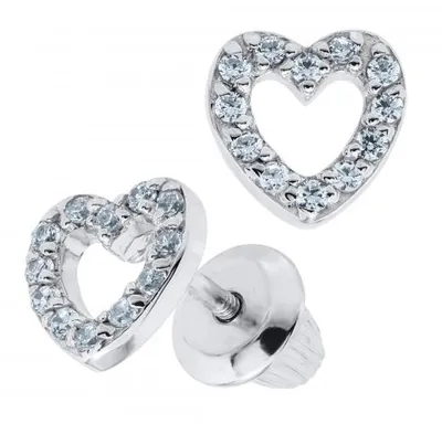 Children's Sterling Silver Cubic Zirconia Open Heart Safety Back Earrings