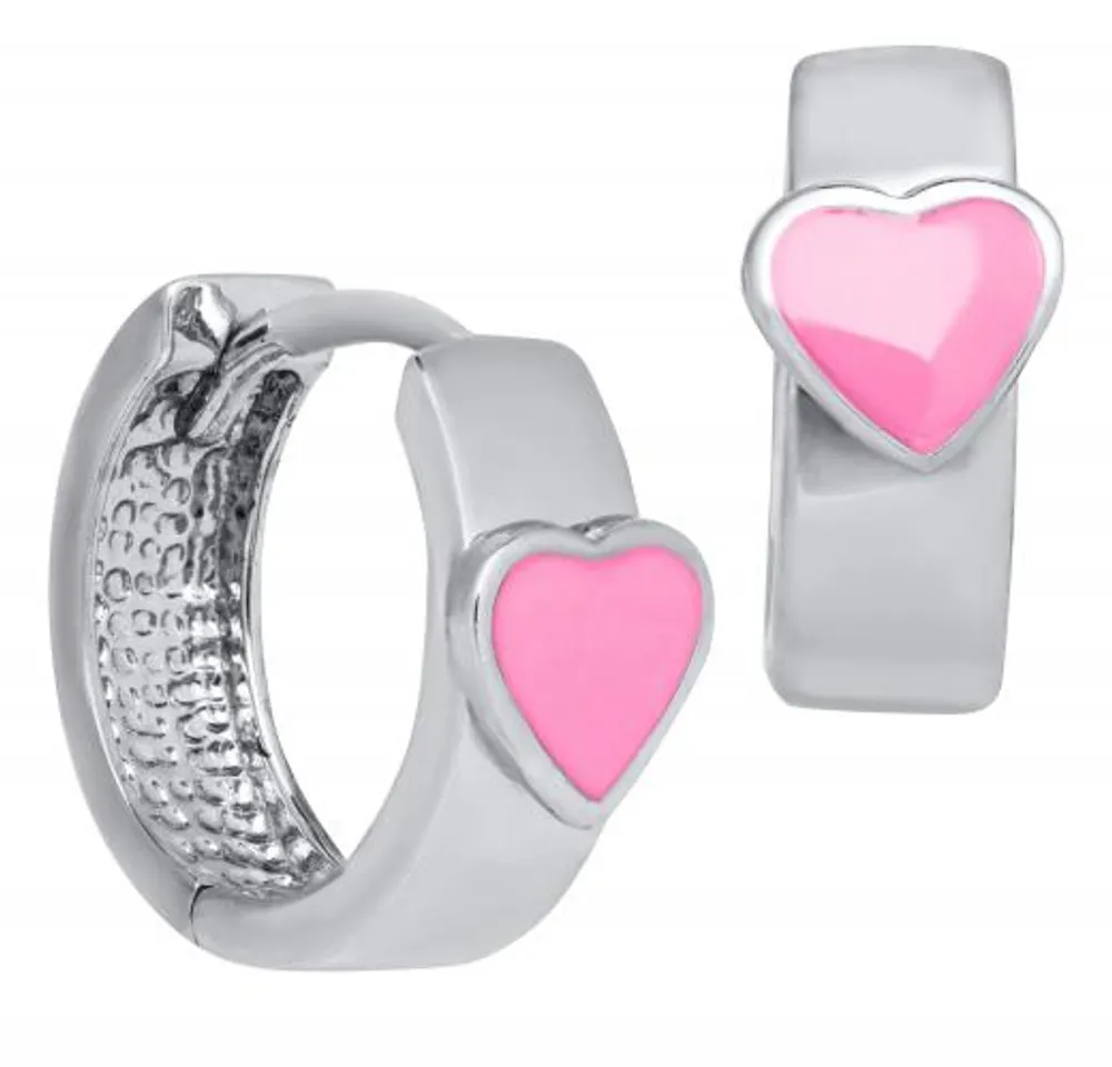 Children's Sterling Silver Pink Heart Huggie Earrings