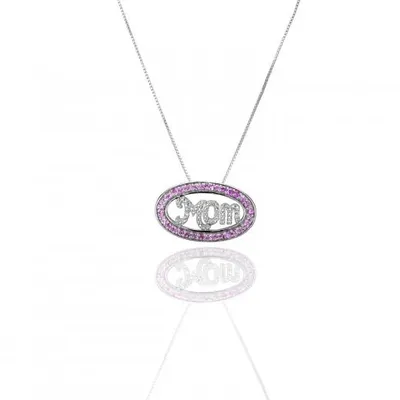 Created Pink and Created White Sapphire Mom Necklace