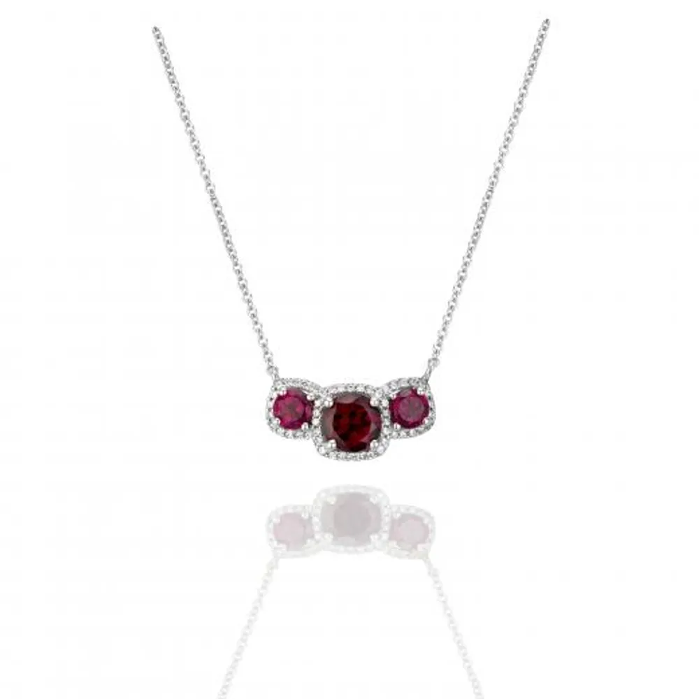 Sterling Silver Rhodolite Garnet & White Topaz Trinity Necklace