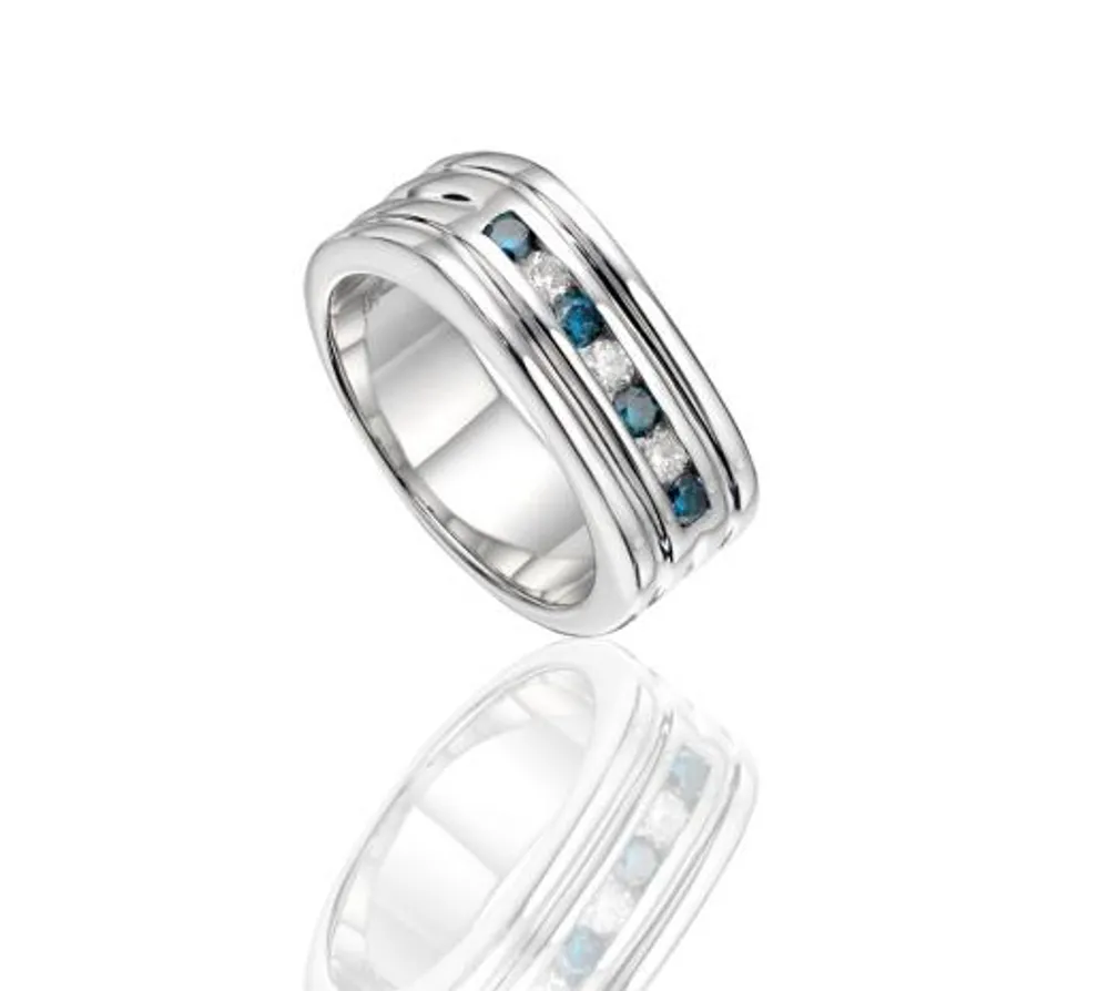 Sterling Silver Blue & White Diamond 0.50CTW Men's Fashion Ring