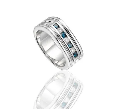 Sterling Silver Blue & White Diamond 0.50CTW Men's Fashion Ring