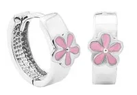 Children's Sterling Silver Pink Flower Huggie Earrings