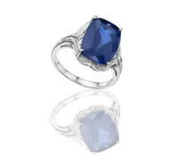 Sterling Silver Created Blue Sapphire & Diamond Ring