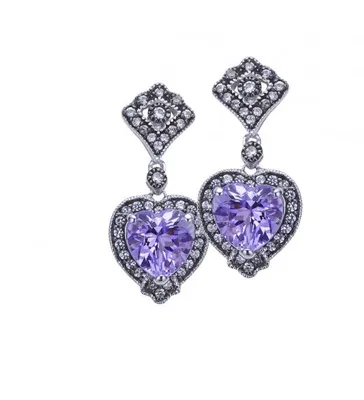 Sterling Silver Amethyst & Sapphire Heart Earrings