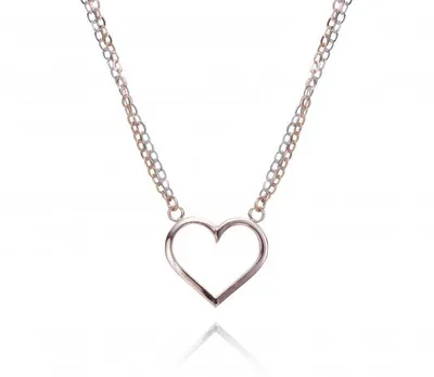 10K White and Rose Gold 17" Double Chain Heart Necklace