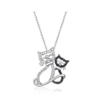 Sterling Silver Black & White Cubic Zirconia 19" Cat Pendant