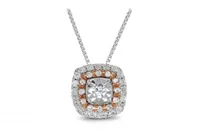 Rose Gold & Sterling Silver 0.18CTW Diamond Halo Pendant