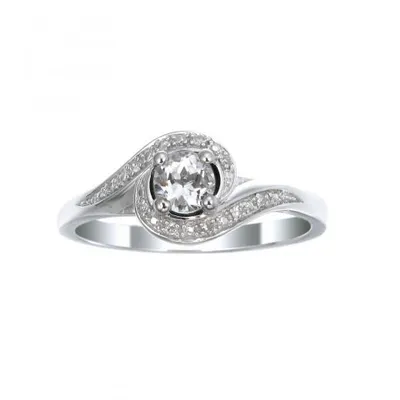 Sterling Silver White Topaz & Diamond Ring