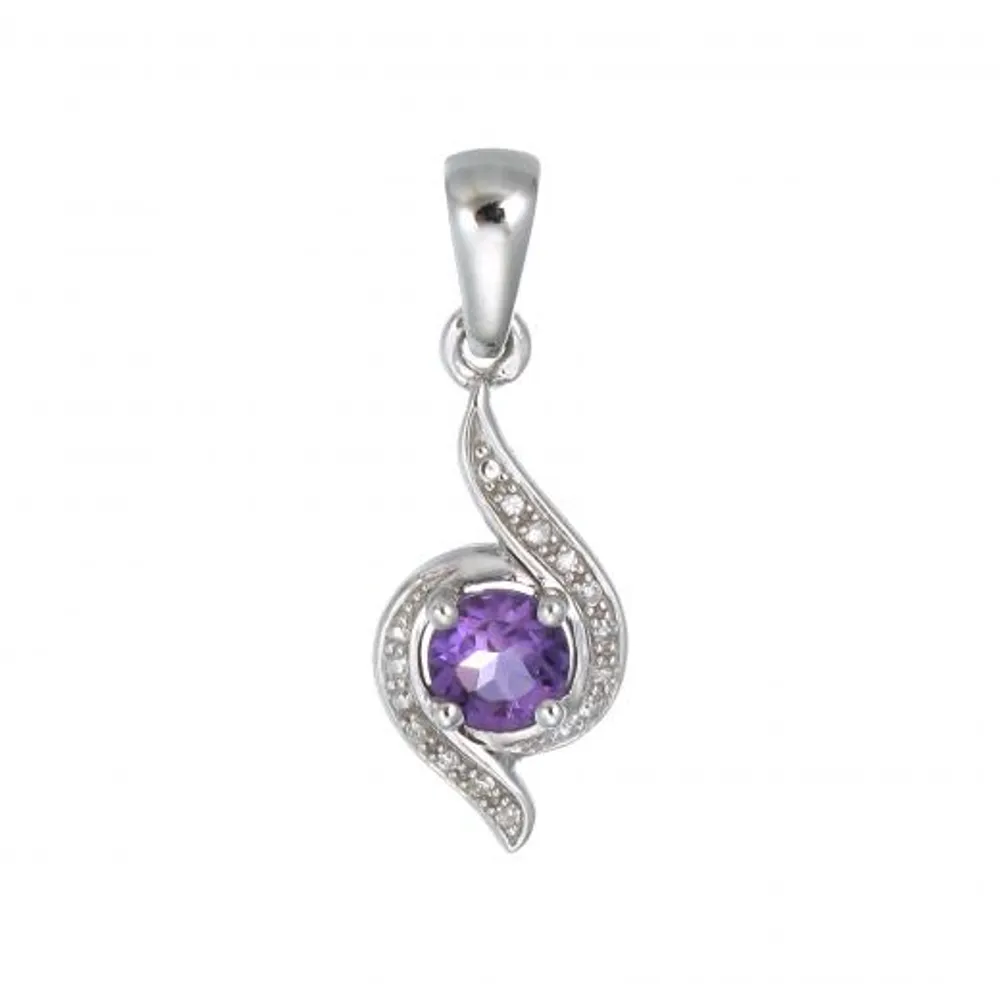 Sterling Silver Amethyst & Diamond Pendant